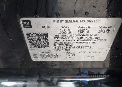 2019 GMC Sierra 2500Hd from USA, damaged, VIN 1GT12NEY9KF267714